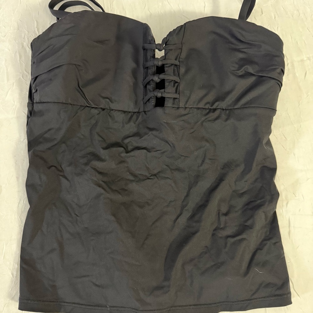 Black Swimsuit Top with Lattice Detail